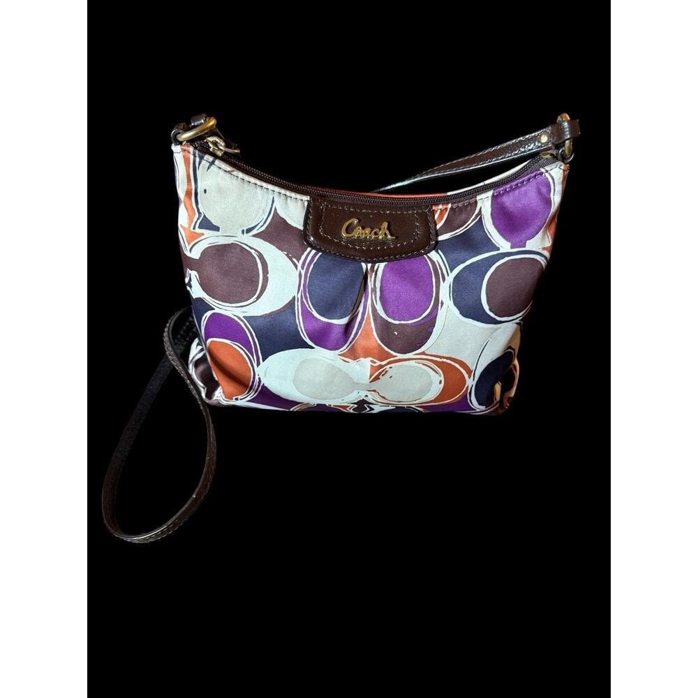 COACH Brown Leather SwingPack Handbag Purse Shoulder Bag Ashley Scarf Signature